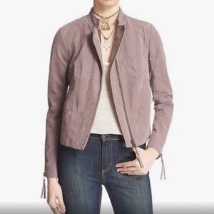 Free People Jacket Dusty Mauve  Moto Zip Up Snap Zipper Sleeves Faux Leather